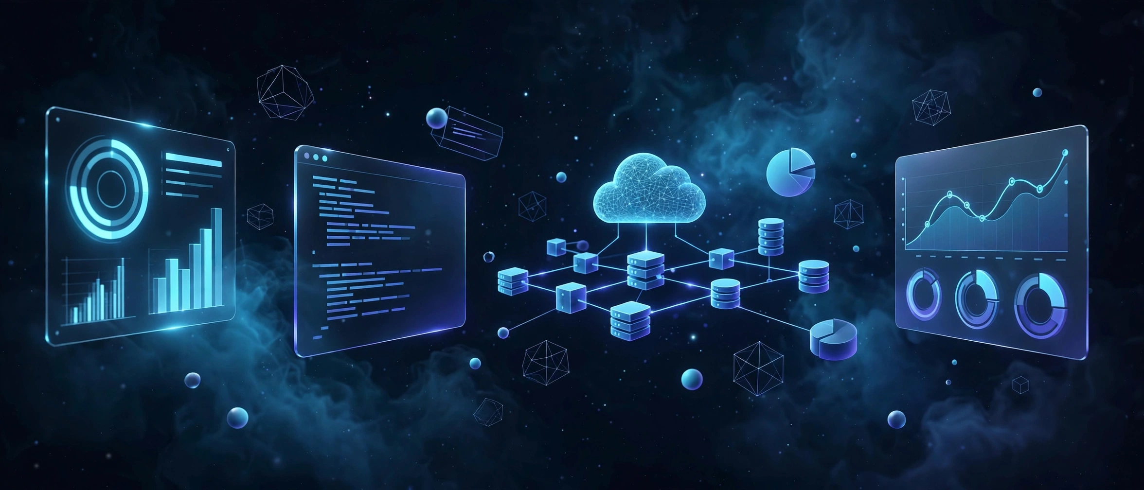 DevOps dashboards and cloud architecture illustration